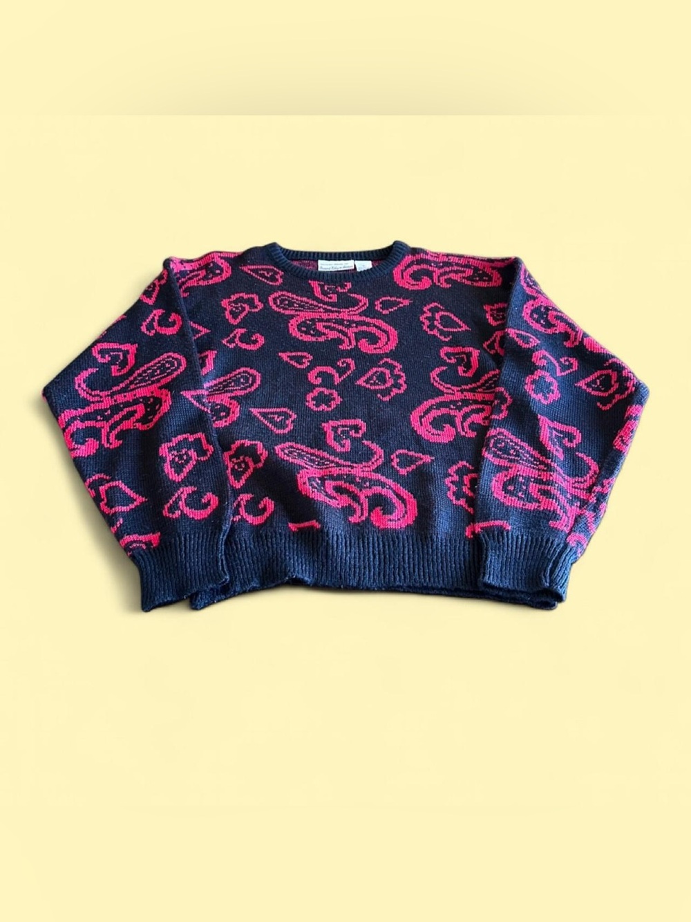Vintage Paisley Knit Sweater Black Red Women’s Medium